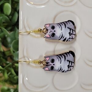 🔥LAST PAIR🔥 Grey Tabby Cat Drop Earrings